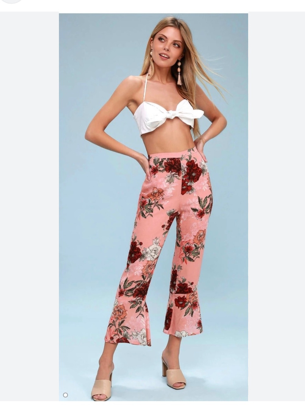 BB Dakota Pink Floral Cropped Wide-Leg Pants